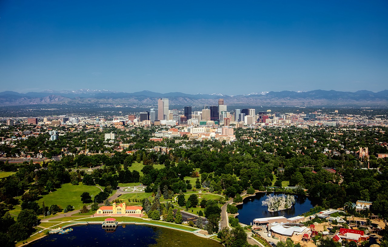 Denveras, Colorado, Miestas, Miesto, Miesto Panorama, Panorama, Pastatai, Medžiai, Visuomeninis Parkas, Kalnai