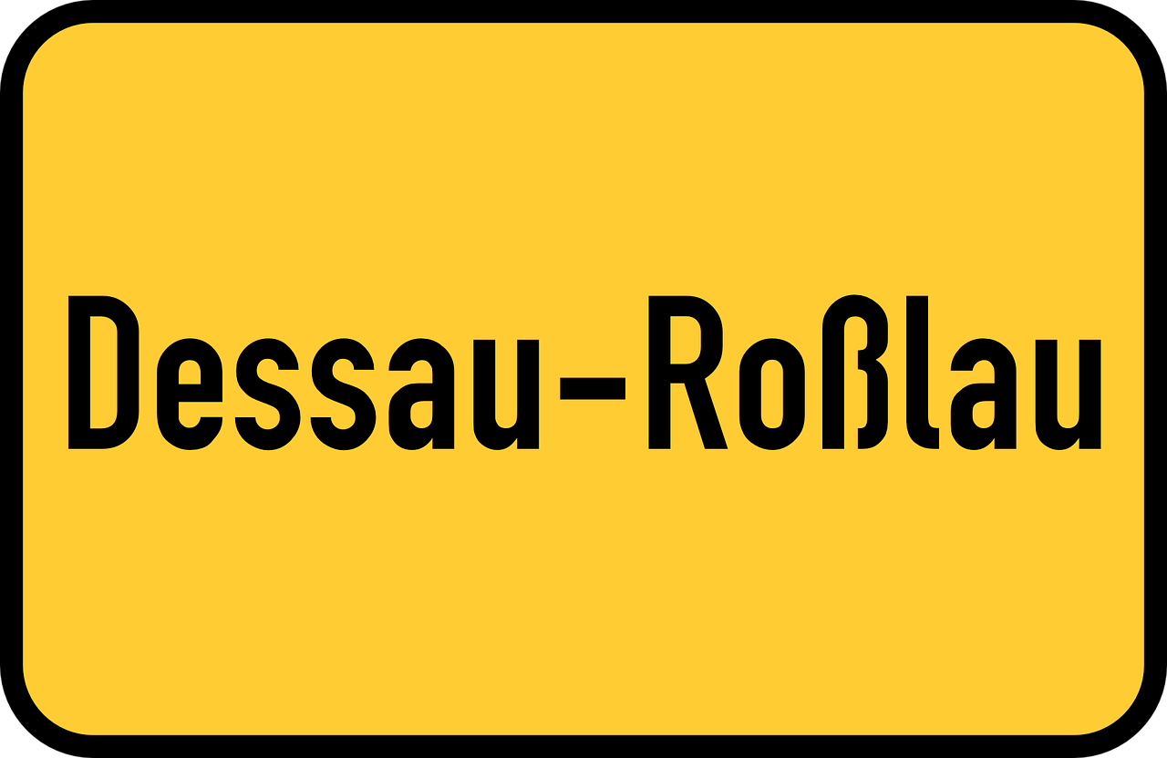 Dessau, Saksonija-Anhaltas, Dessau-Roßlau, Bauhaus, Miesto Ženklas, Miesto Ribų Ženklas, Įėjimo Ženklas, Vartai, Eismas, Kelio Ženklas