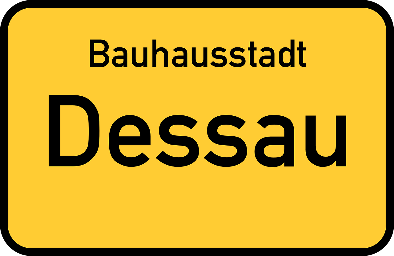 Dessau, Saksonija-Anhaltas, Dessau-Roßlau, Bauhaus, Miesto Ženklas, Miesto Ribų Ženklas, Įėjimo Ženklas, Vartai, Eismas, Kelio Ženklas