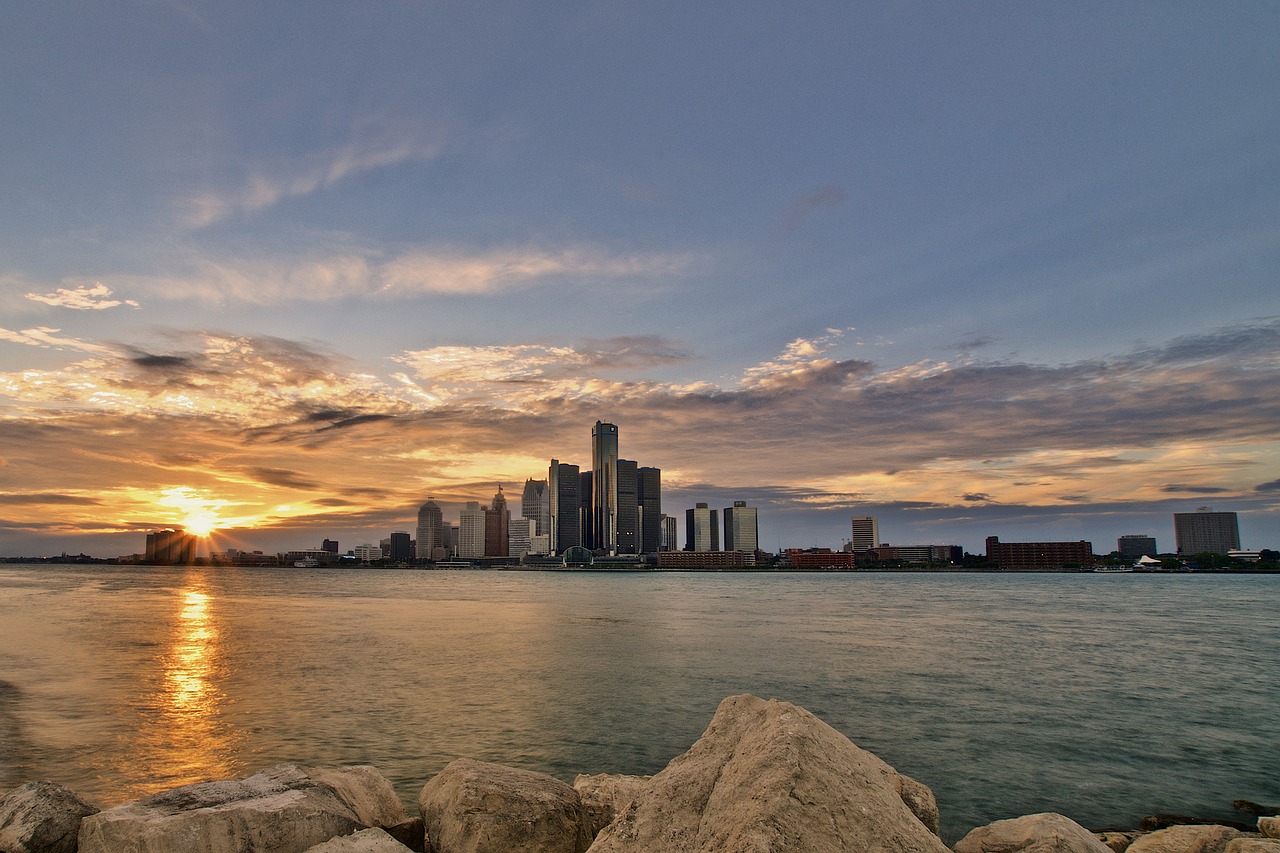 Detroitas, Michiganas, Detroit Horizontas, Upė, Centro, Miesto Panorama, Dangoraižis, Architektūra, Panorama, Panorama