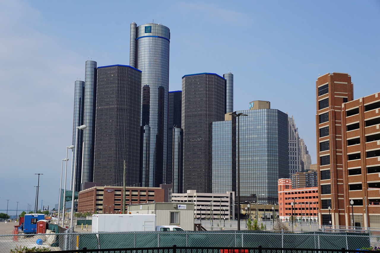Detroitas, Detroit Horizontas, Centro, Upė, Renesansas, Dangoraižis, Miestas, Modernus Miestas, Moderni Architektūra, Amerikietis