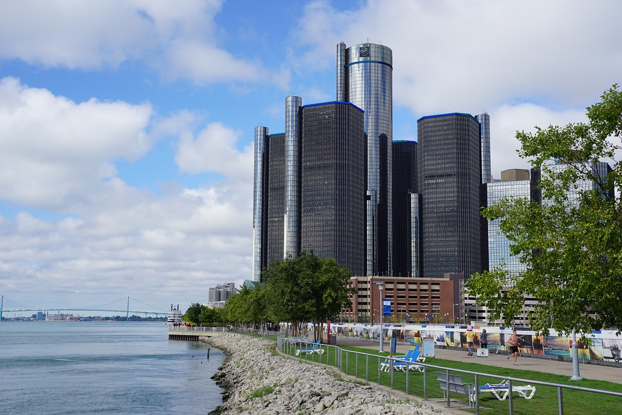 Detroitas, Gm Renesansinis Centras, Detroit Horizontas, Centro, Pastatas, Vanduo, Upė, Gyvas, Miesto Panorama, Miestas