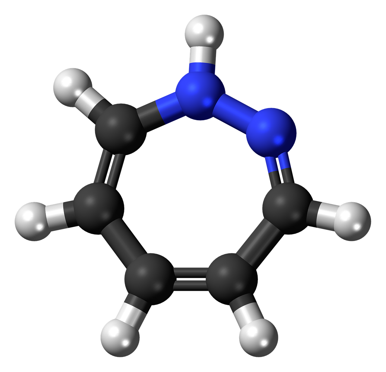 Diazepinas, Heterociklas, Rutulys, Stick, Modelis, Molekulė, Cheminis, Struktūra, Atomai, Elementai