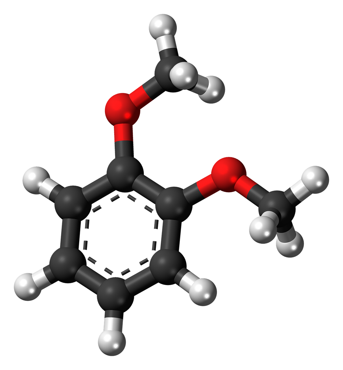 Dimetoksibenzenas, Aromatiniai, Ciklinis, Rutulys, Stick, Modelis, Molekulė, Cheminis, Struktūra, Atomai