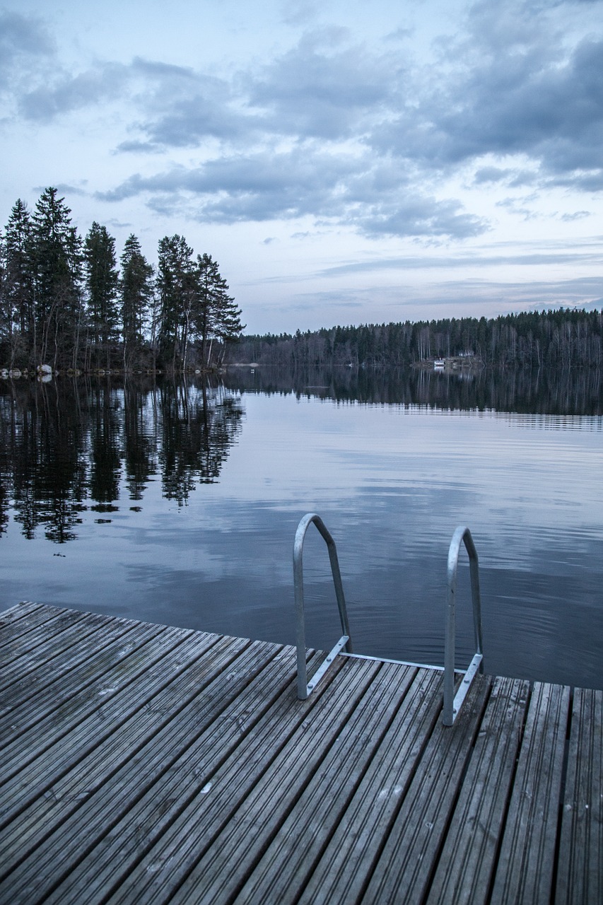 Prieplauka, Kopėčios, Ežeras, Finland, Tamsi, Vakaras, Vanduo, Gamta, Mėlynas, Dangus