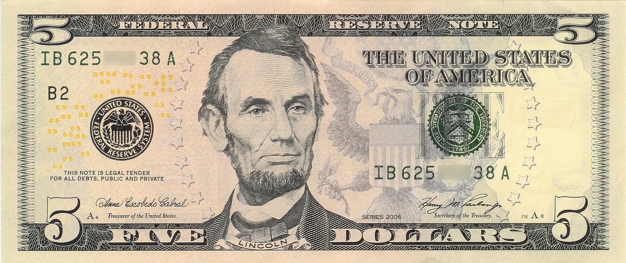 Doleris, Banknotas, Abraham Lincoln, 16-Asis Jungtinių Valstijų Prezidentas, Gali 5 Doleriai, Prekyba, Pinigai, Mus Valiuta, Popierius, Erelis