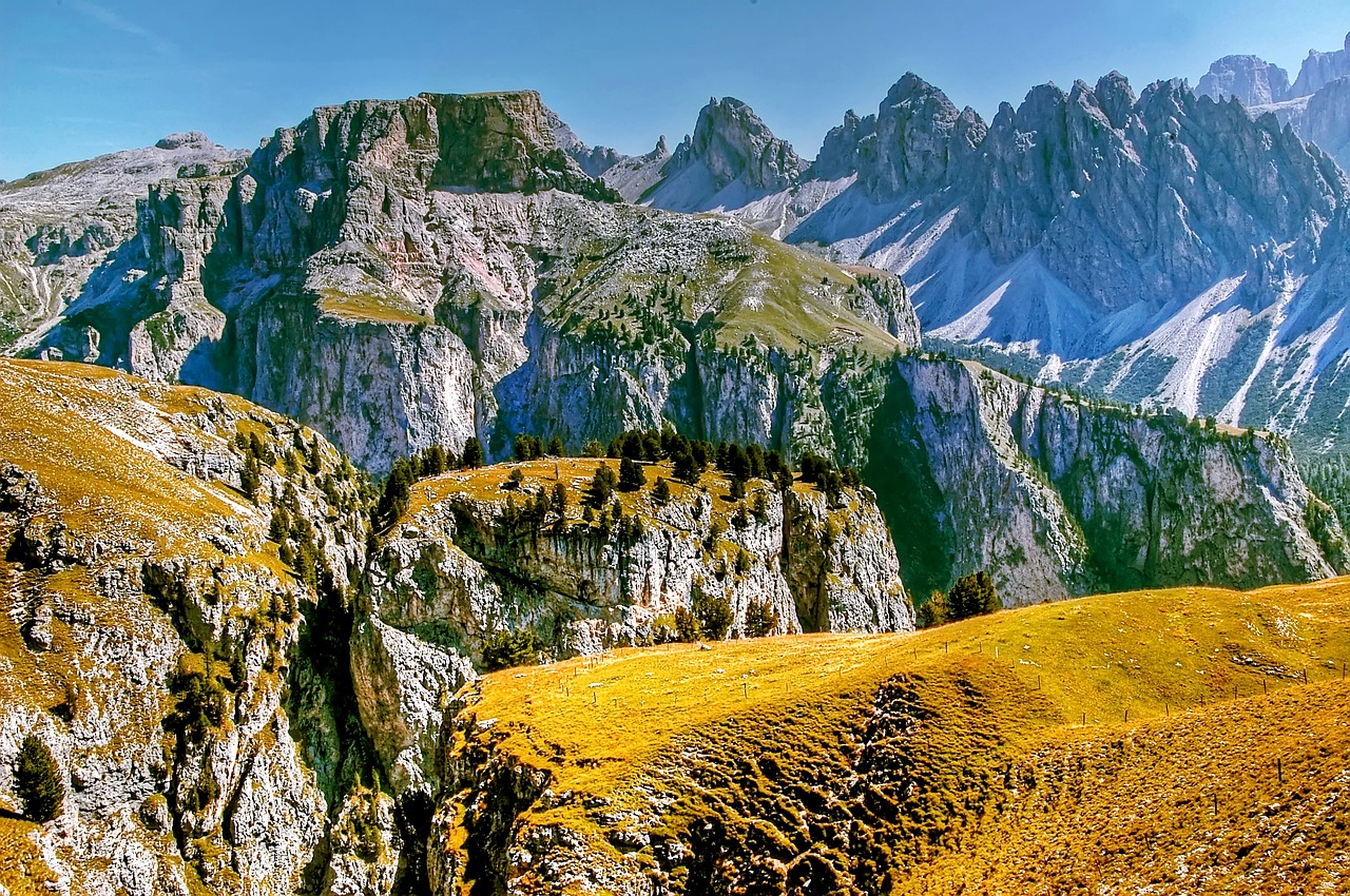 Dolomitai, Kalnai, Italy, South Tyrol, Alpių, Žygiai, Unesco Pasaulio Paveldas, Alpių Panorama, Griovių Laukas, Slėnis
