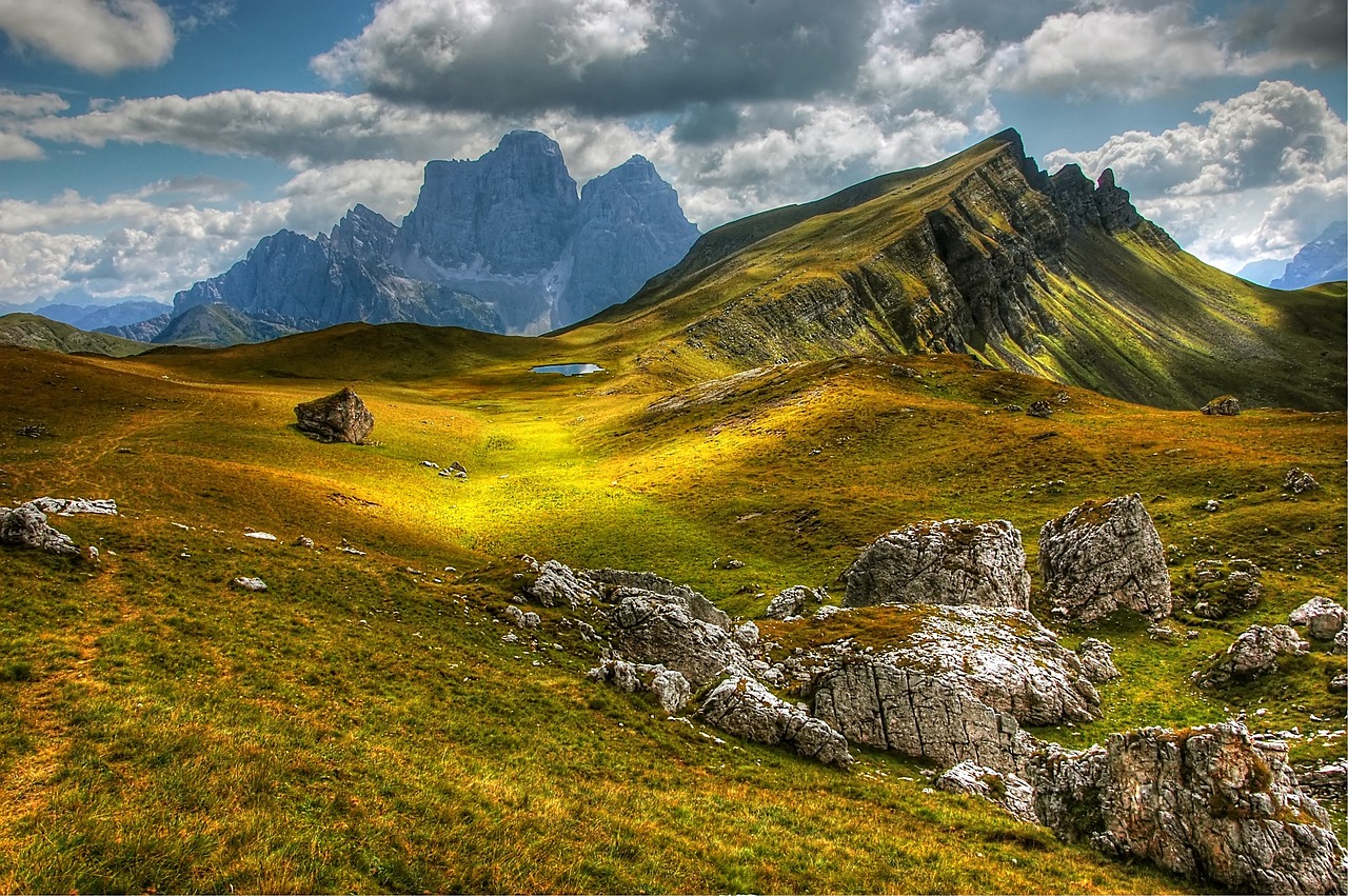 Dolomitai, Kalnai, Italy, Vaizdas, Alpių, Trentinas, Žygiai, Gamta, Griovių Laukas, Debesys