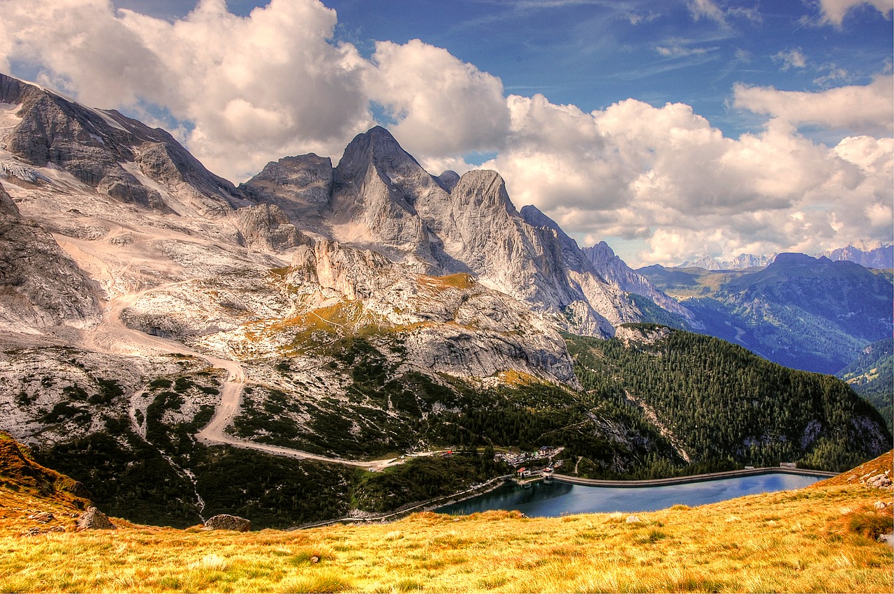 Dolomitai, Marmolada, Kalnai, Rezervuaras, Kraštovaizdis, Gamta, Vanduo, Alpių, Ežeras, Bergsee