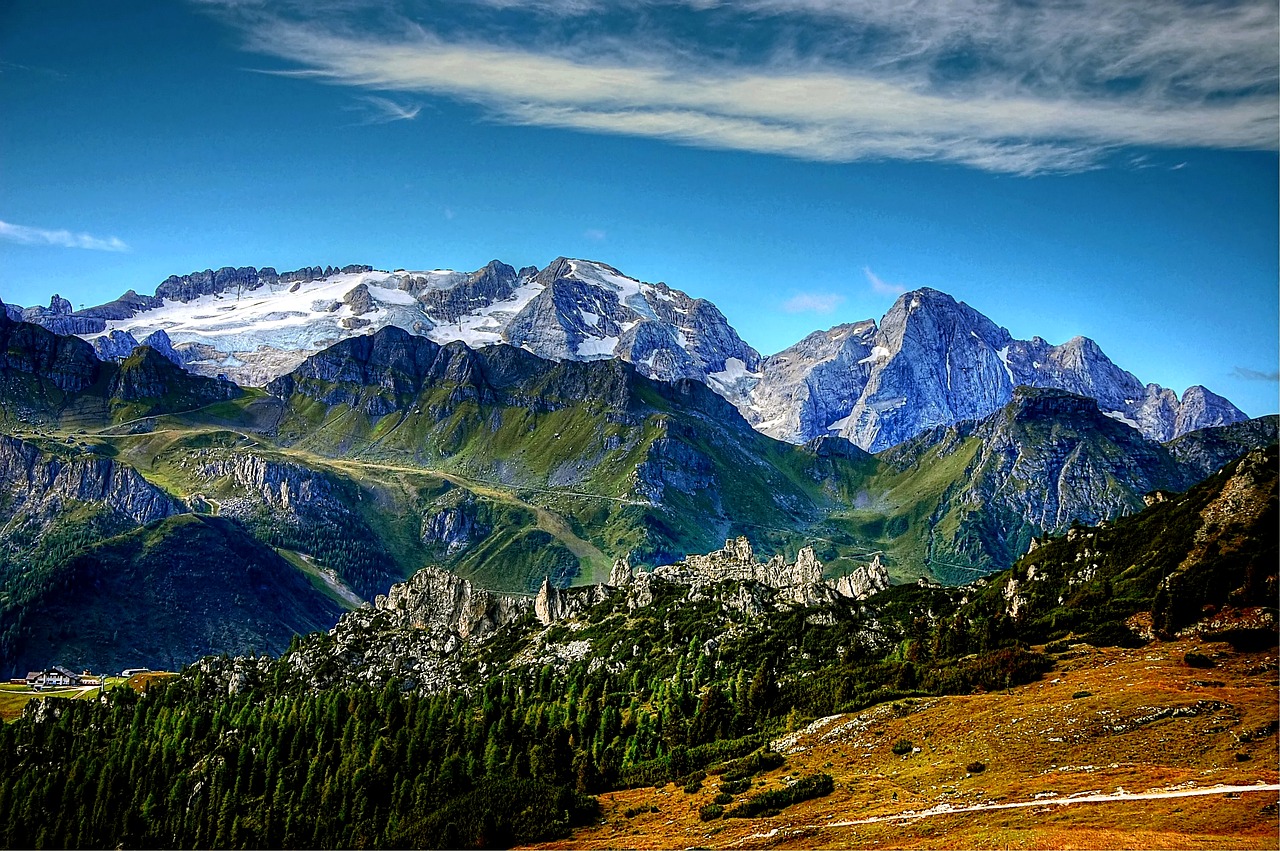 Dolomitai, Marmolada, Italy, Kalnai, South Tyrol, Alpių, Debesys, Vaizdas, Gamta, Rokas