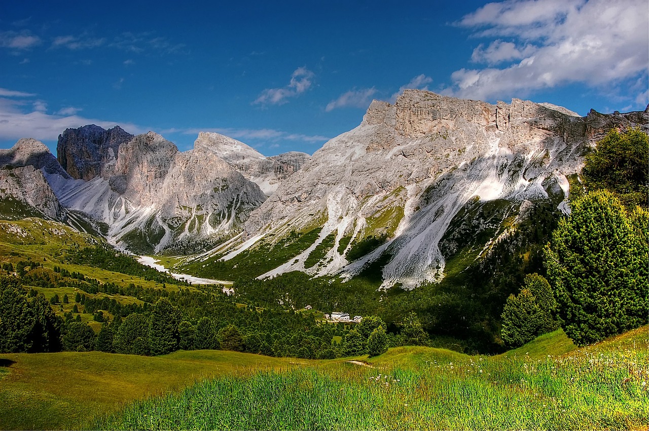 Dolomitai, Monte Stevia, Alm, Gamta, Unesco Pasaulio Paveldas, Debesys, Nuotaika, Panorama, Val Gardena, Kraštovaizdis