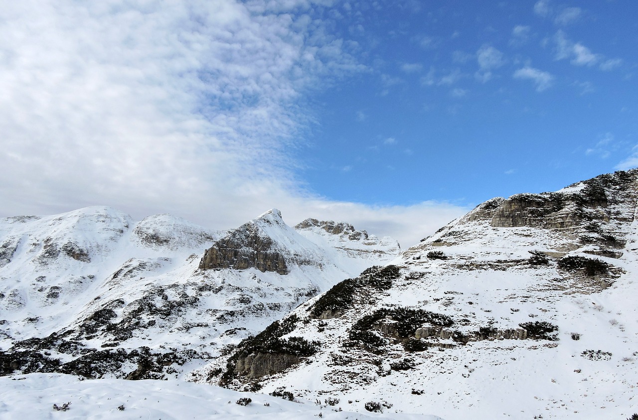 Dolomitai, Kalnai, Sniegas, Mažas, Debesys, Dangus, Alpės, Italy, Rokas, Carega