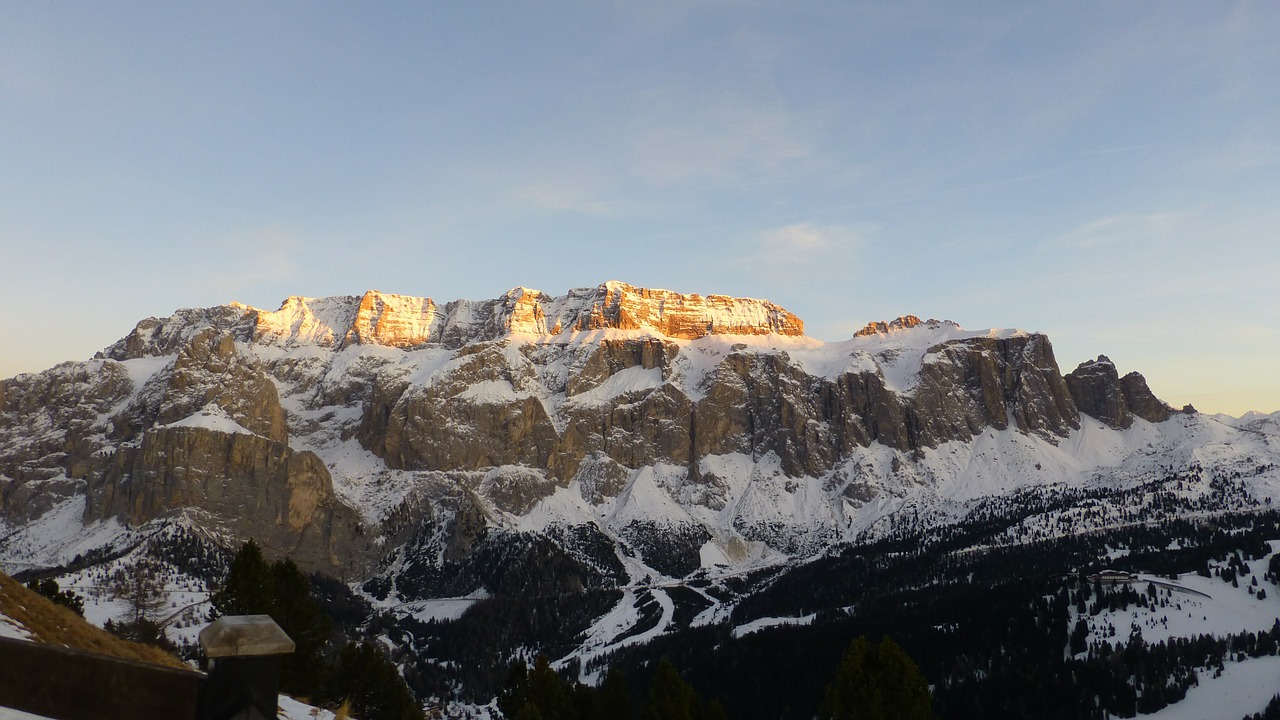 Dolomitai, Sella Kieta, Italy, Kalnai, Sniegas, Mėlynas Dangus, Saulėlydis, Panorama, Nemokamos Nuotraukos,  Nemokama Licenzija