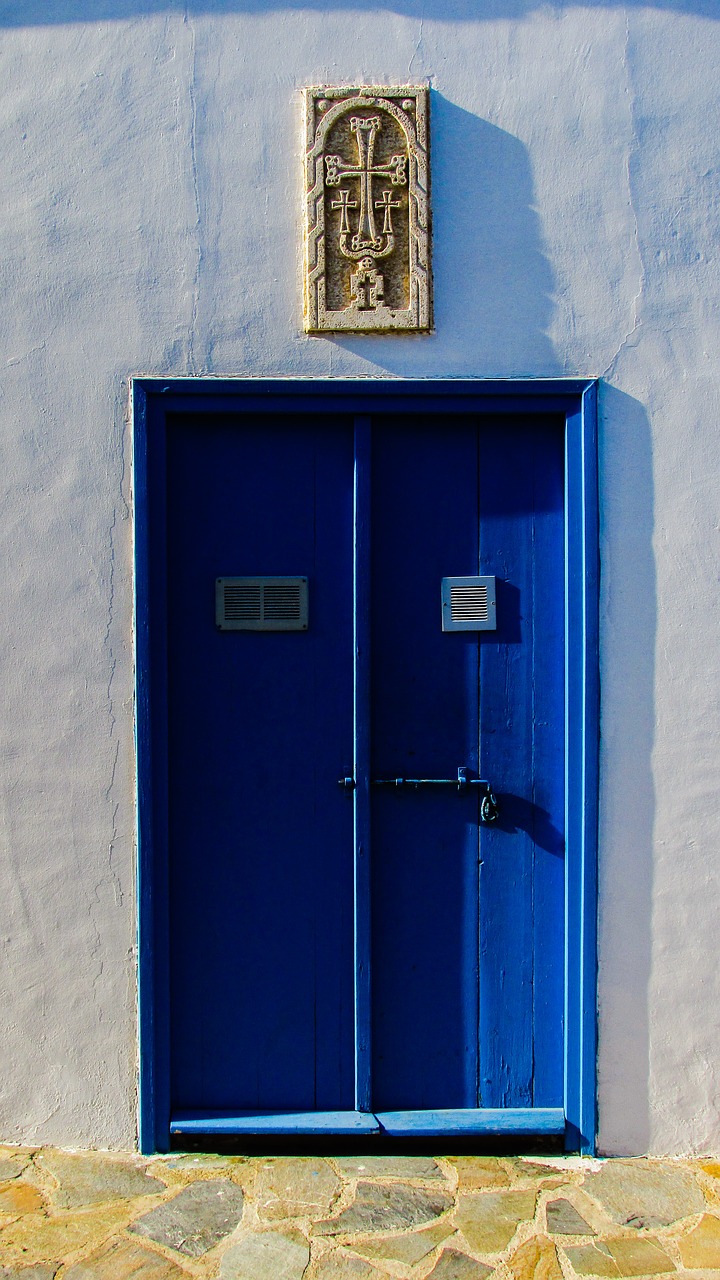 Durys, Medinis, Mėlynas, Įėjimas, Bažnyčia, Ortodoksas, Religija, Architektūra, Ayia Varvara, Paralimni