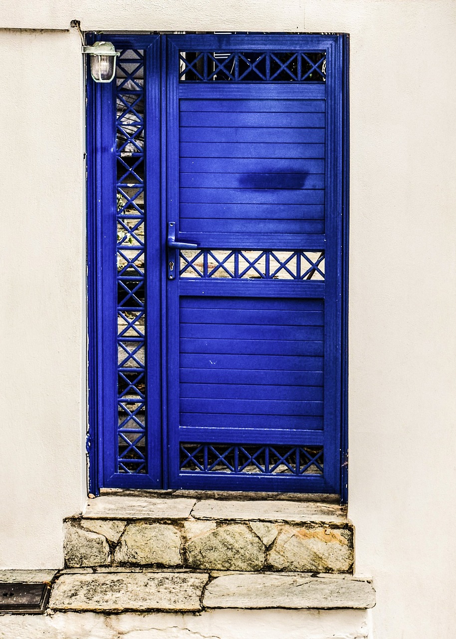 Durys, Medinis, Mėlynas, Namas, Įėjimas, Namai, Durų, Chora, Skopelos, Graikija