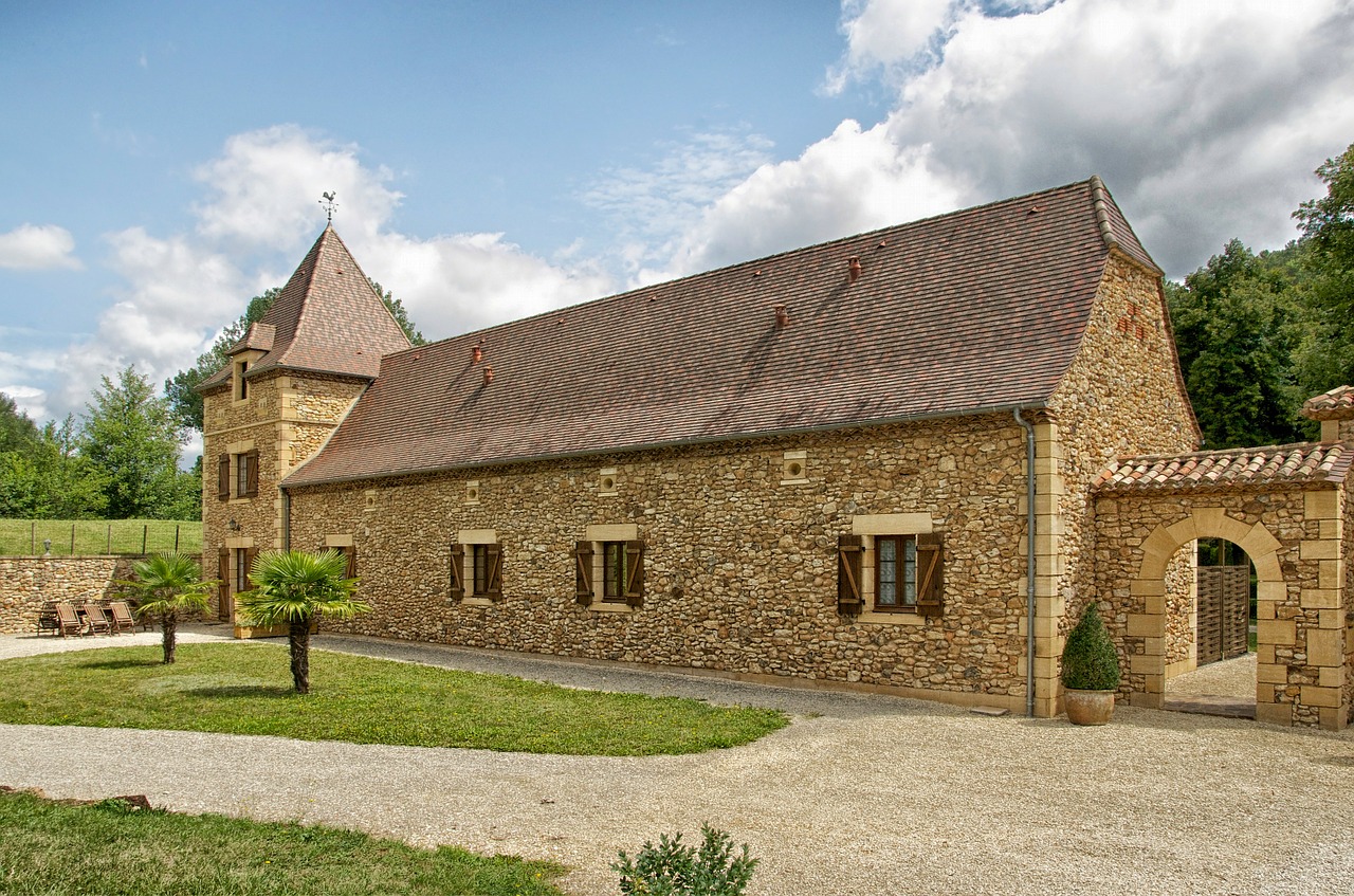 Dordogne, France, Namelis, Kurortas, Pastatas, Architektūra, Veja, Dangus, Debesys, Vasara