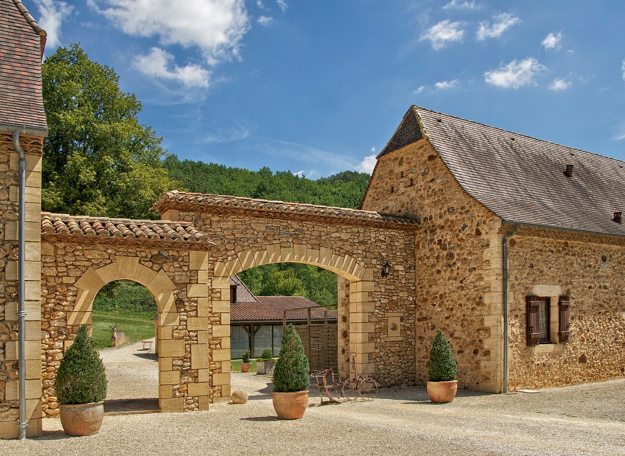 Dordogne, France, Įėjimas, Parkas, Arkos, Akmuo, Miškas, Medžiai, Miškai, Dangus