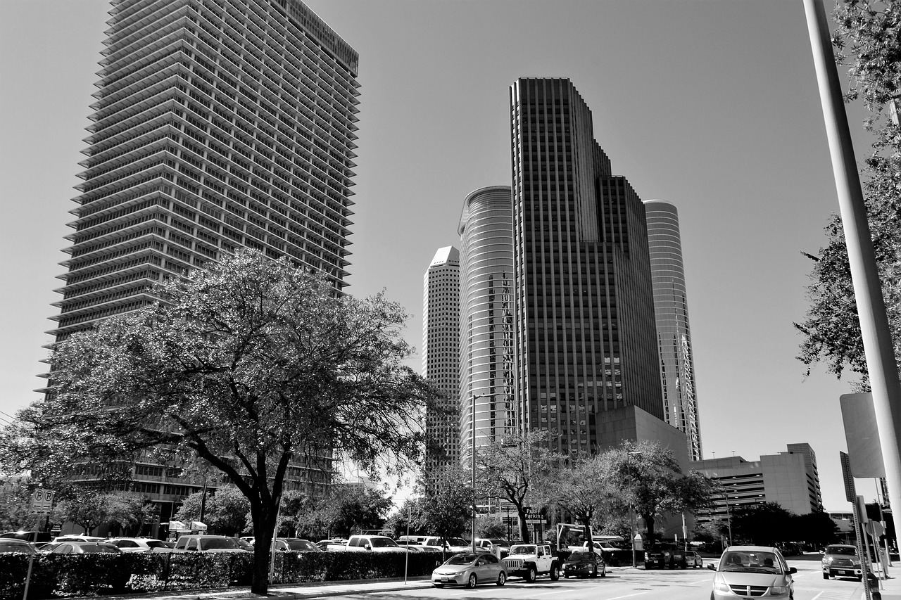 Downtown Houston, Texas, Įmonės, Pastatai, Aukštas, Dangoraižiai, Miesto Panorama, Centro, Houstonas, Panorama