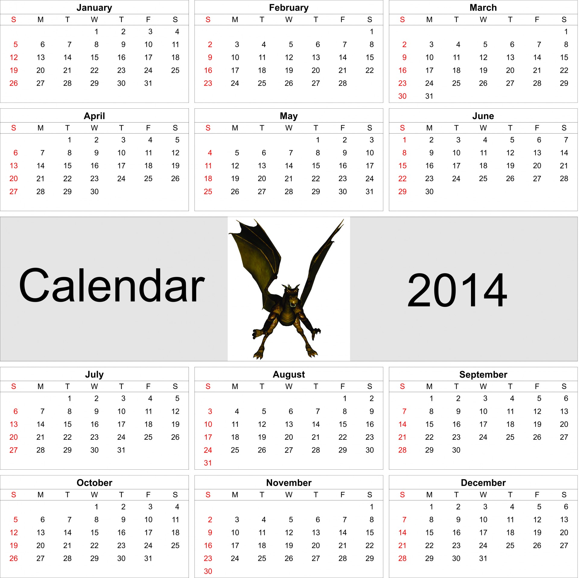 2014,  Kalendorius,  Metai,  Metinis,  Drakonas,  Drakonas Kalendorius, Nemokamos Nuotraukos,  Nemokama Licenzija