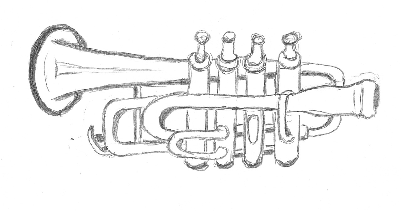 Piešimas, Trimitas, Eskizas, Dažyti, Vaizdas, Muzikinis Instrumentas, Pieštuko Pieštukas, Nemokamos Nuotraukos,  Nemokama Licenzija