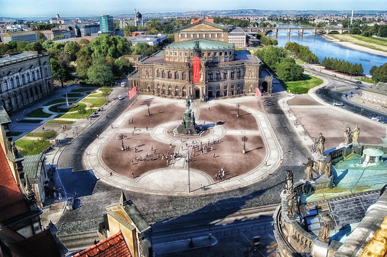 Drezdenas, Vokietija, Plaza, Operos Teatras, Architektūra, Pastatai, Upė, Vanduo, Hdr, Medžiai