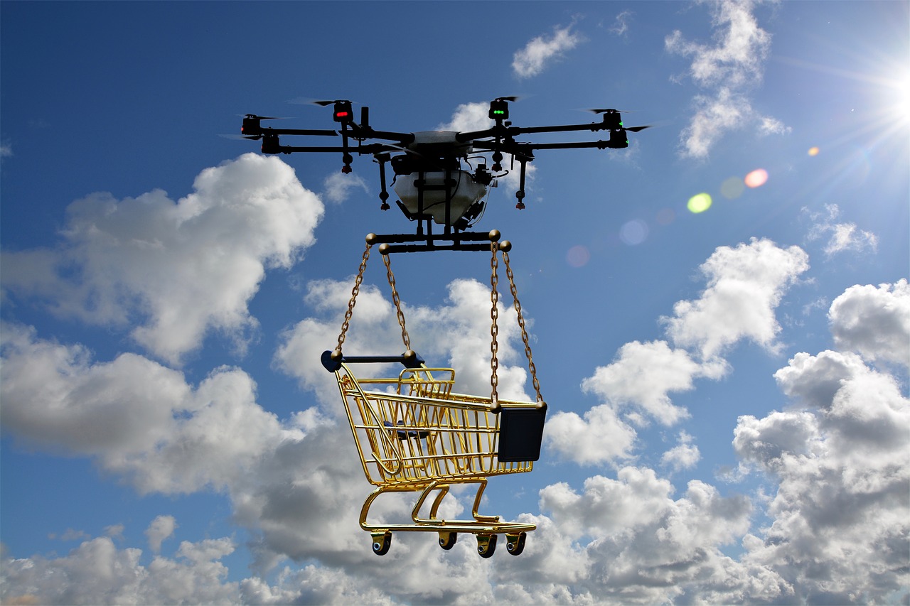Drone, Logistikos Drone, Pakuotės Drone, Nepilotuojamas, Orlaivis, Apsipirkimas, Pristatymas, Persiųsti, Amazon, Nemokamos Nuotraukos