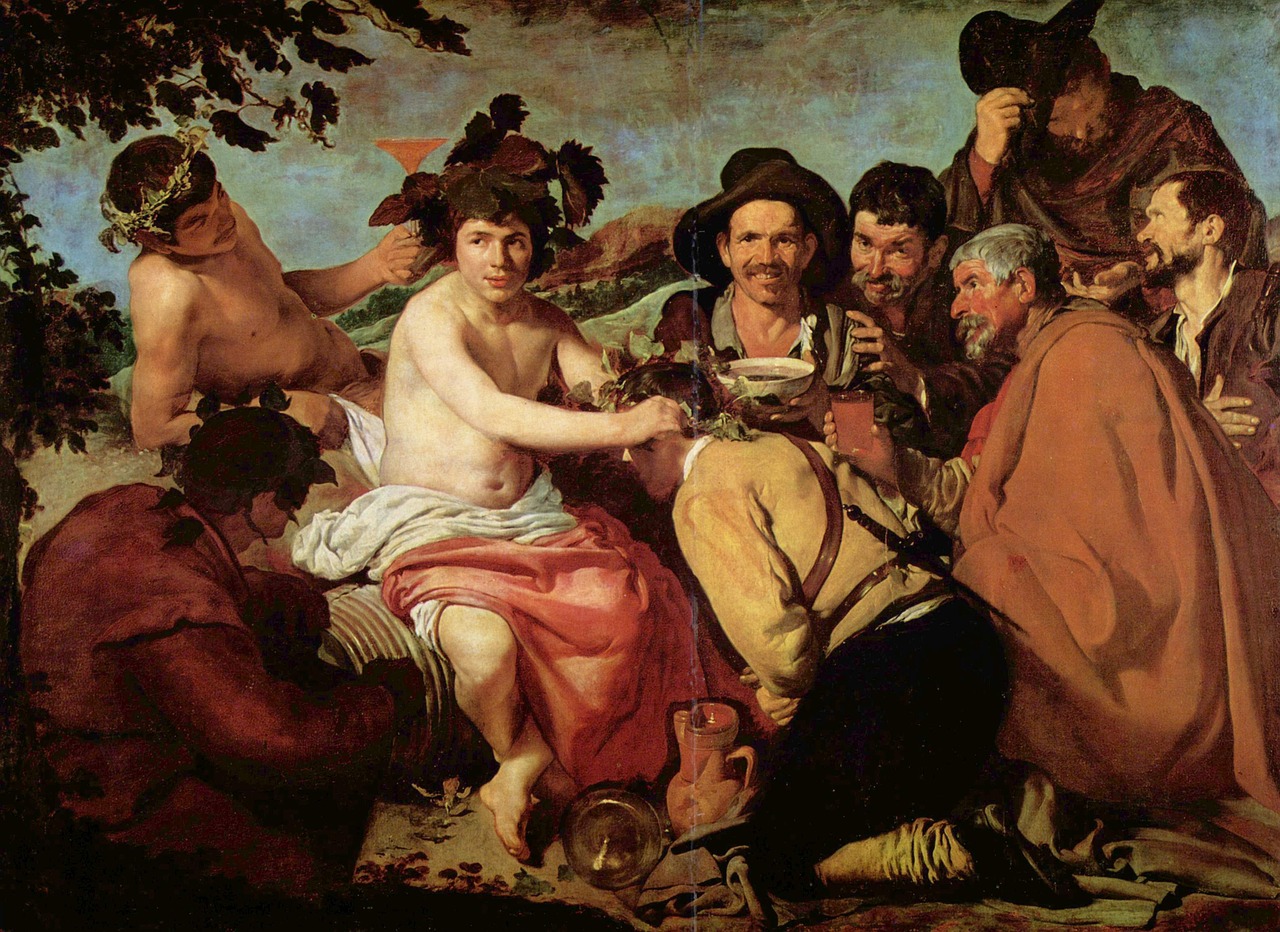 Bacho Triumfas, Dažymas, Girtuokliai, Diego Velázquez, Dailininkas, 1628-1629, Barokas, Mitologinė Tema, Karūnavimas, Poetas