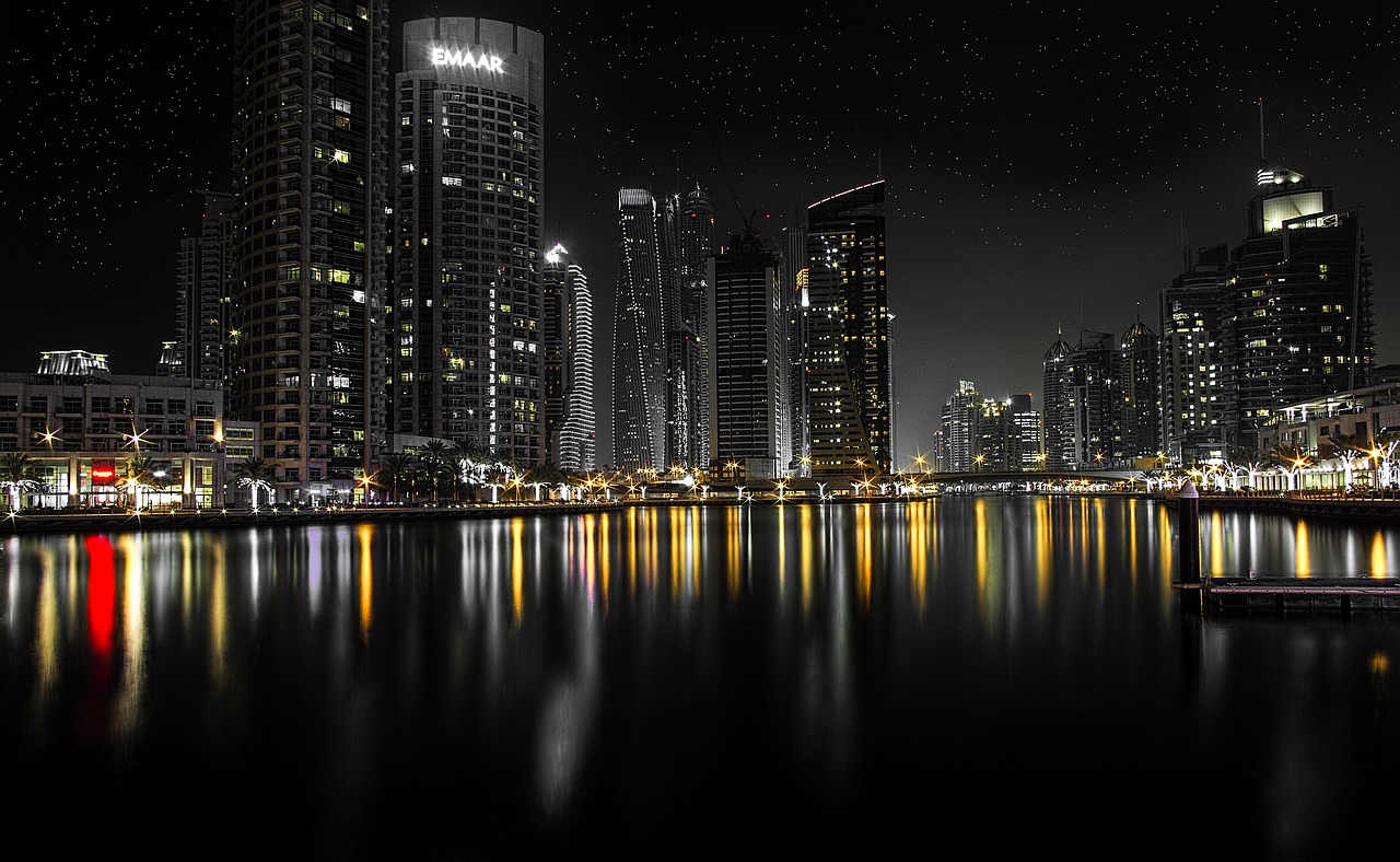 Dubai, Miesto Panorama, Naktis, Dangoraižis, Marina, Nemokamos Nuotraukos,  Nemokama Licenzija