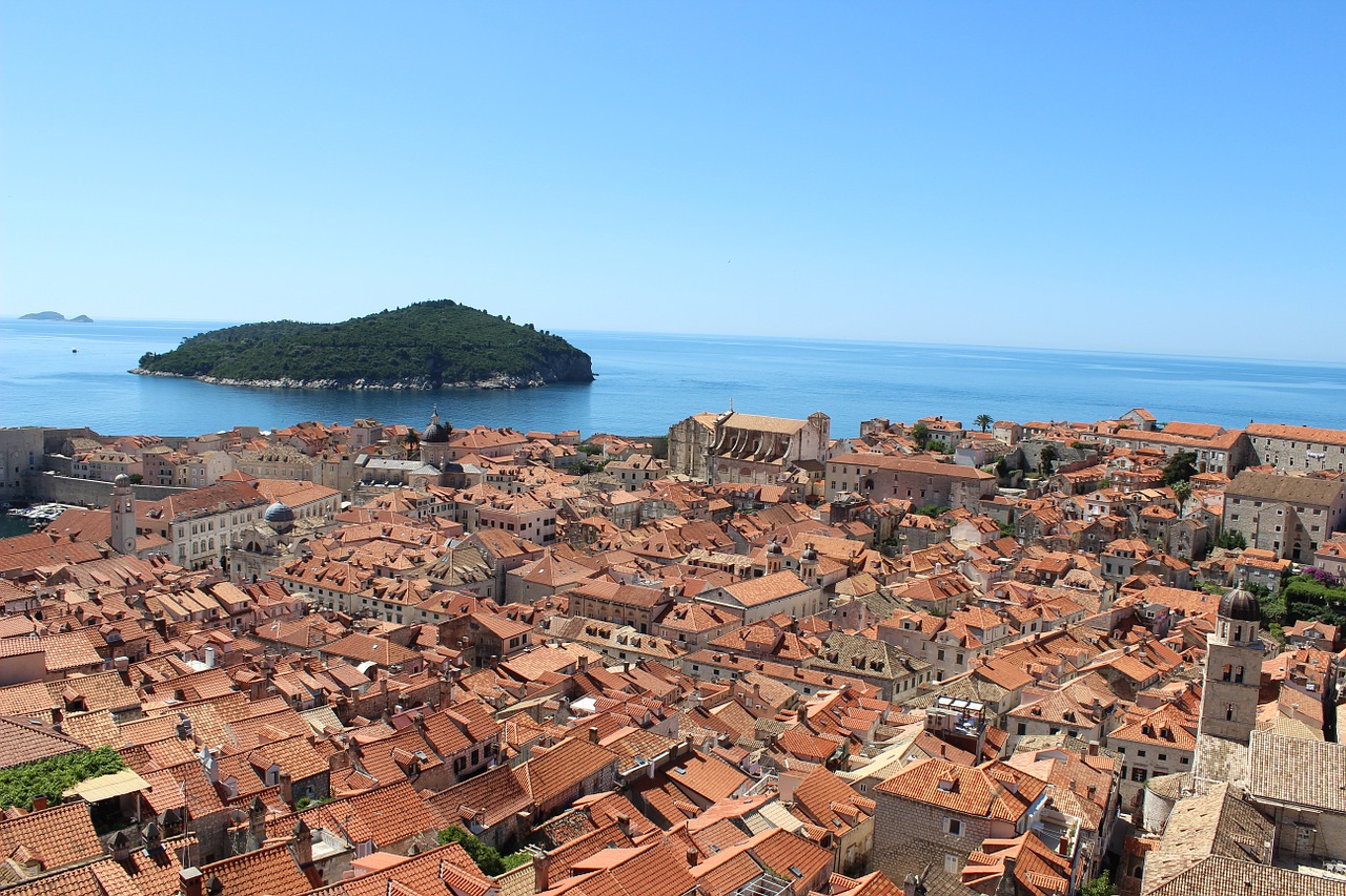 Dubrovnik, Kroatija, Miestas, Stogai, Sala, Jūra, Atostogos, Dangus, Namas, Architektūra