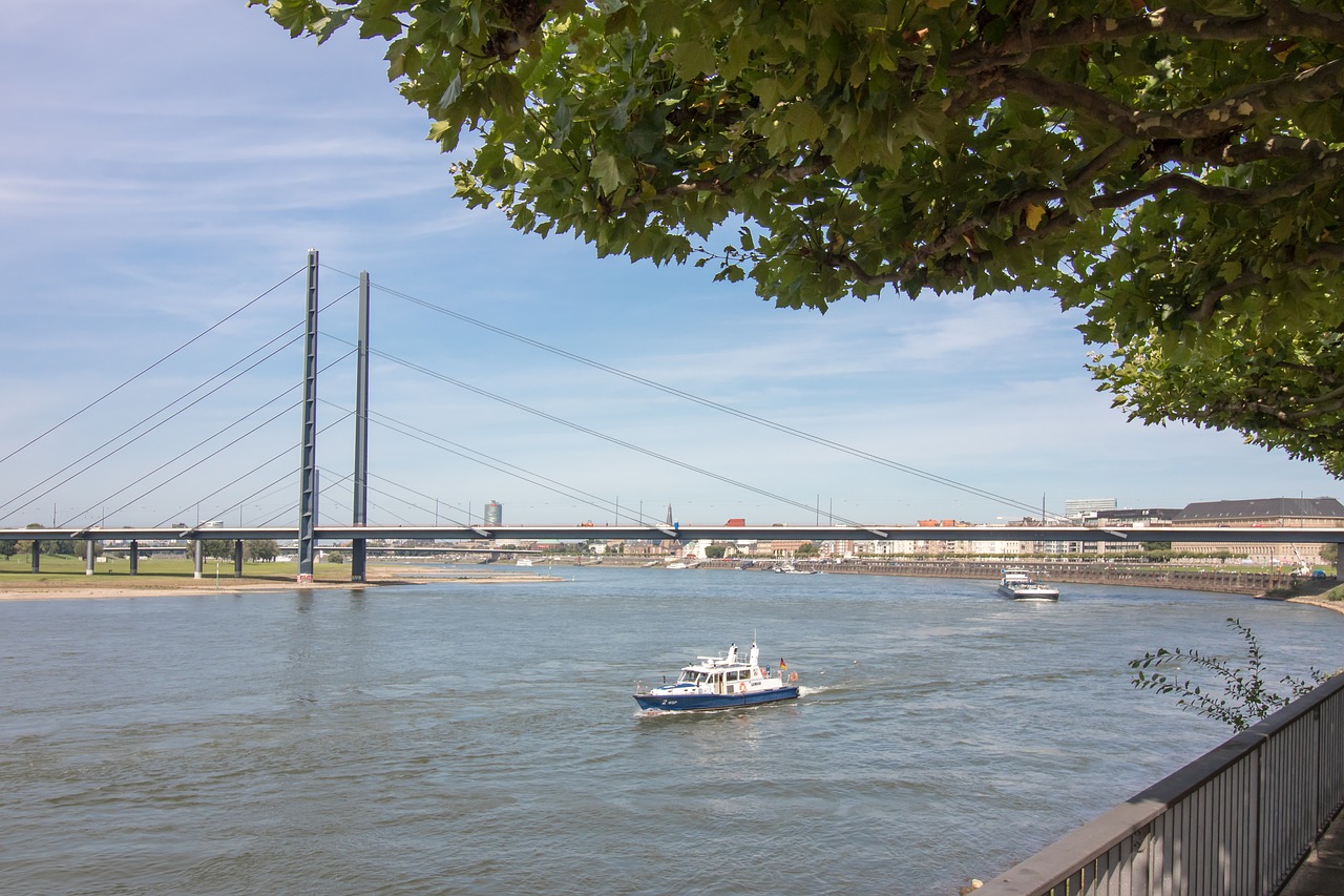 Diuseldorfas, Rinas, Reino Upė, Rhine Panorama, Laivas, Diuseldorfo Promenada, Upės Kraštovaizdis, Tiltas, Rheinbrücke, Nemokamos Nuotraukos