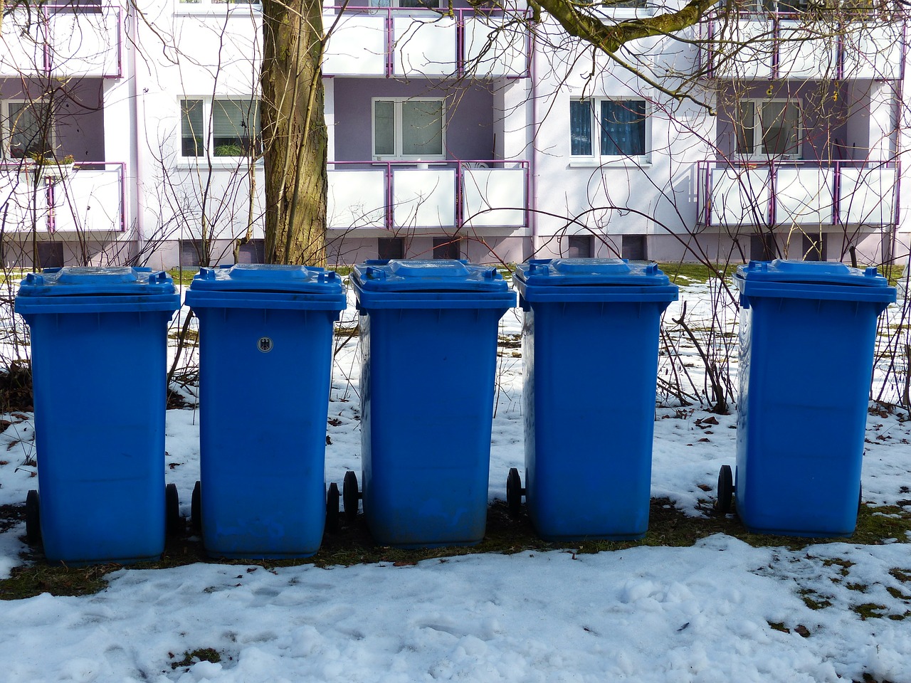 Šiukšlių Dėžė, Popieriaus Ratlankė, Mėlyna Toną, Mėlynas, Plastiko Tona, Plastmasinis, Šiukšlių, Popierius, Popieriaus Atliekos, Žiema