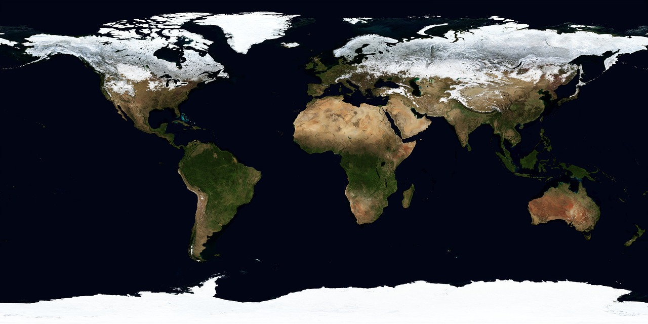 Žemė, Žemėlapis, Žiema, Sausis, Žemynai, Klimato Zonos, Oro Vaizdas, Žemė, Atlasas, Nasa