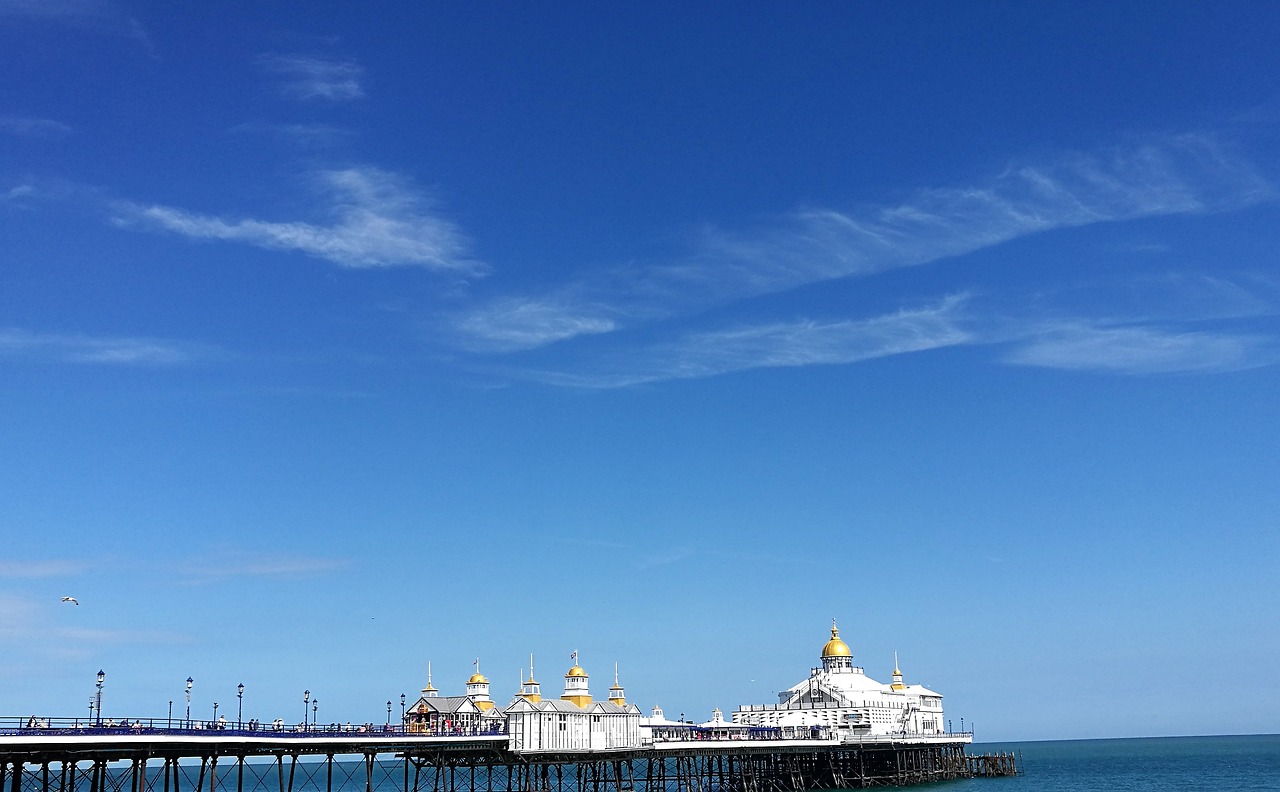 Eastbourne, Vasara, Papludimys, Kraštovaizdis, Kranto, Pajūryje, Anglija, Kelionė, Lauke, Dangus