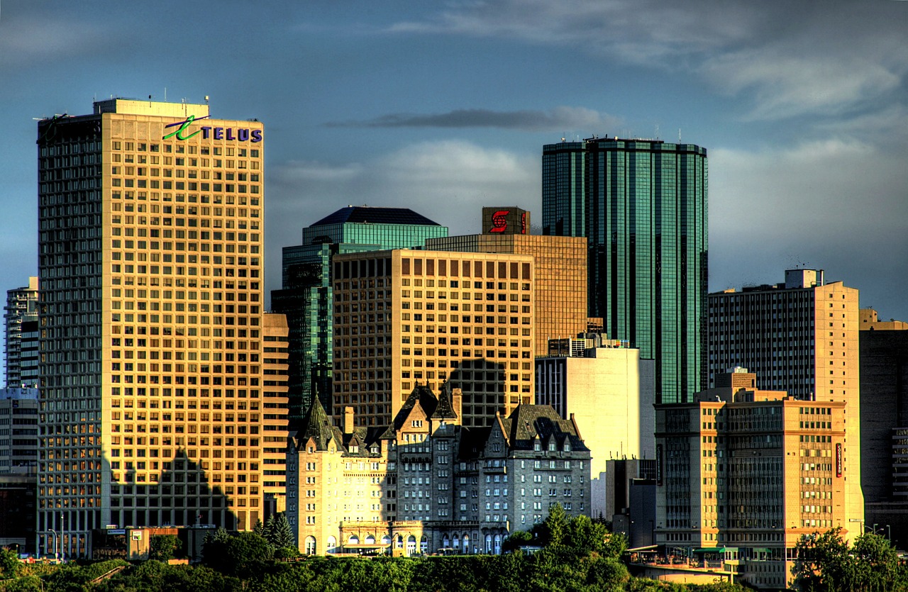 Edmontonas, Kanada, Panorama, Miestas, Miestai, Dangoraižiai, Dangus, Debesys, Pastatai, Architektūra