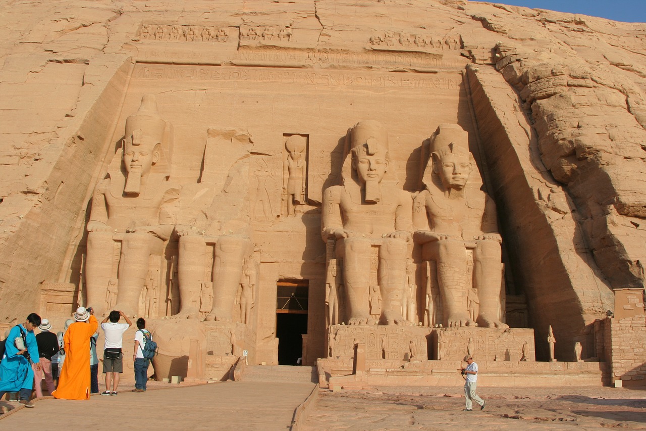 Egiptas, Aswan, Abu Simbel, Nile, Upė, Šventykla, Griuvėsiai, Senovės, Mėlynas Dangus, Faraonas