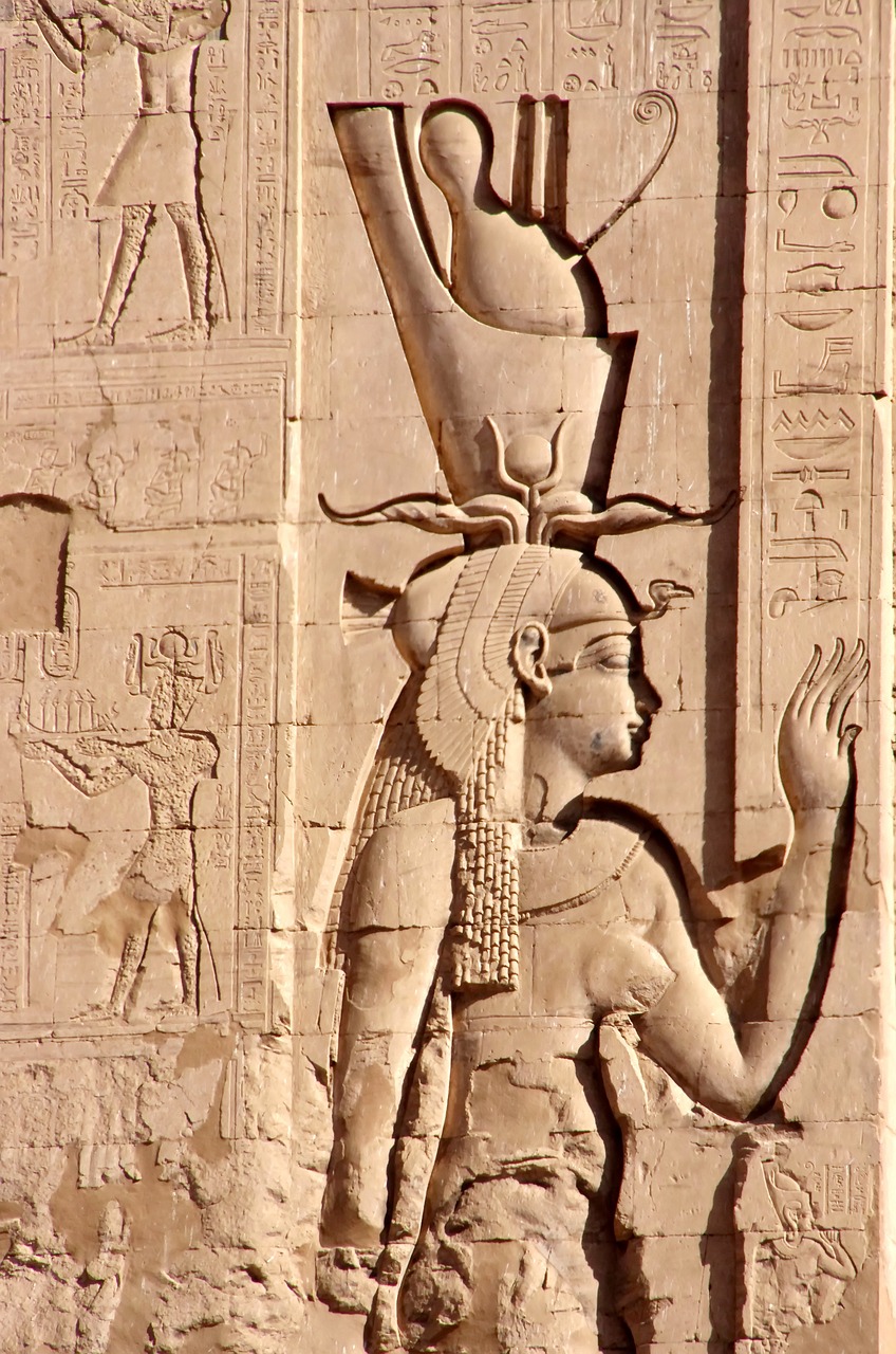 Egiptas,  Edfu,  Šventykla,  Divinity,  Dviguba Karūną,  Moteris,  Menas,  Skulptūra,  Graviravimas,  Simbolis