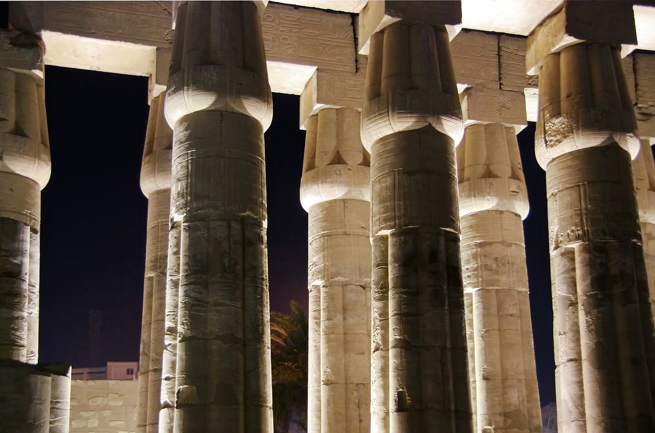 Egiptas,  Luxor,  Šventykla,  Kolonada,  Naktį,  Papyrus-Bundle Stulpeliai,  Statyba,  Architektūra,  Senovinis,  Griuvėsiai