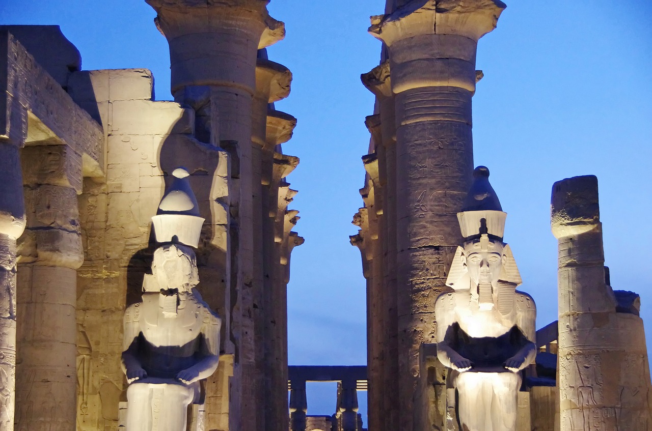 Egiptas,  Luxor,  Šventykla,  Colonnades,  Statulas,  Ramses,  Naktį,  Architektūra,  Amfilada,  Senovinis