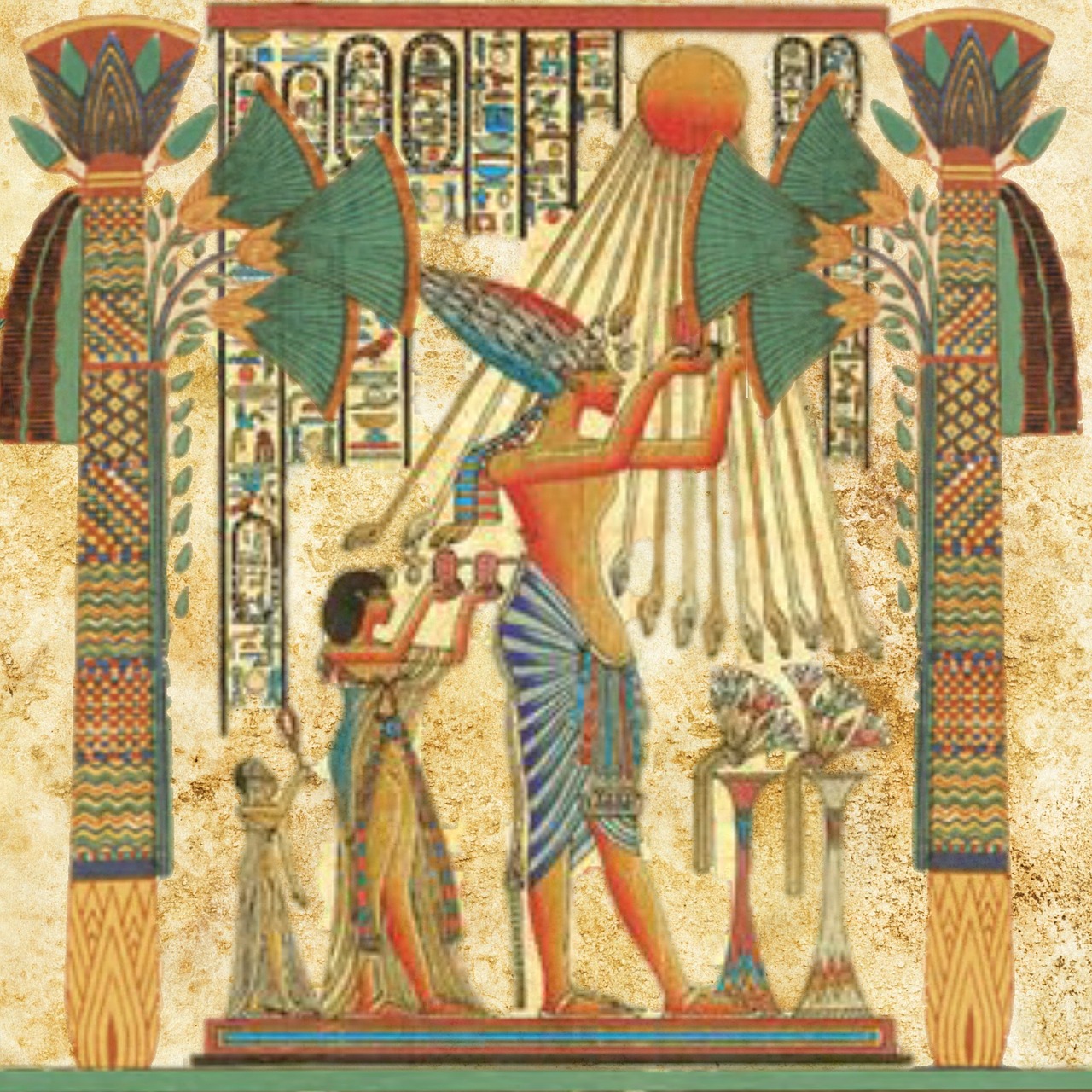 Egyptian, Vyras, Saulės Dievas, Ra, Amun, Karališkasis, Senovės Egiptas, Koliažas, Bendruomenė, Religija