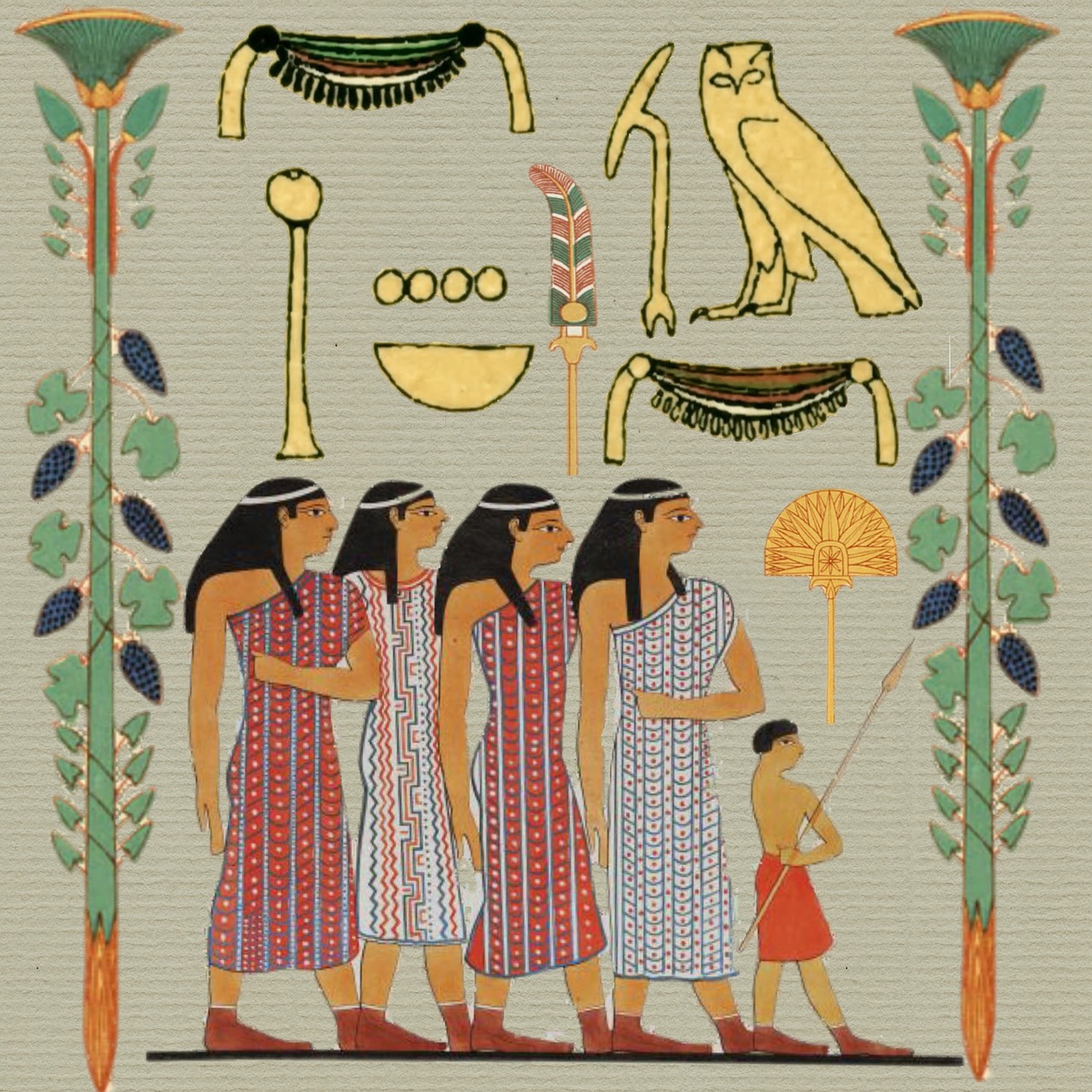 Egyptian, Popierius, Moterys, Vaikas, Pelėdos, Suknelė, Dizainas, Artefaktas, Senovės Egiptas, Koliažas