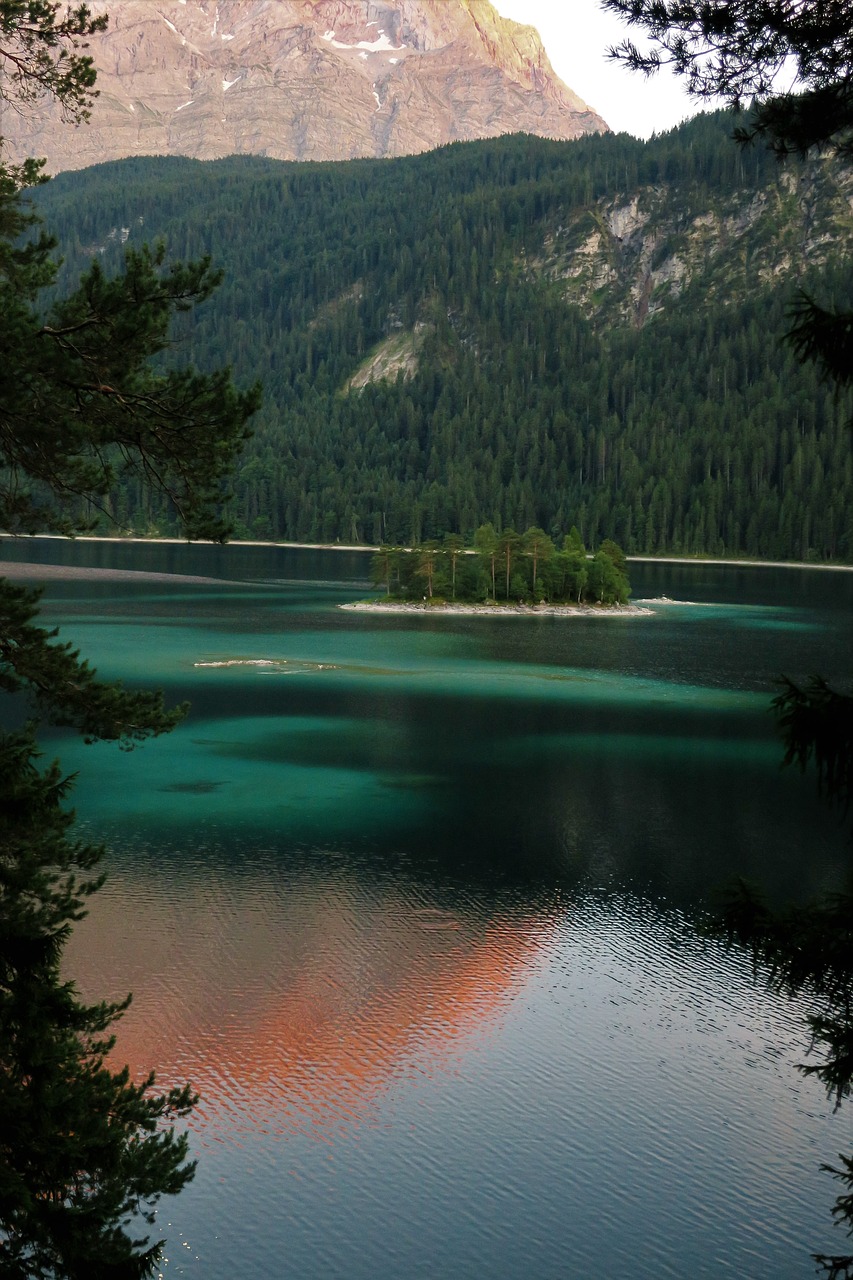 Eibsee, Sala, Eibsee Sala, Ežeras, Vandenys, Kalninis Ežeras, Abendstimmung, Vanduo, Bavarija, Grainau