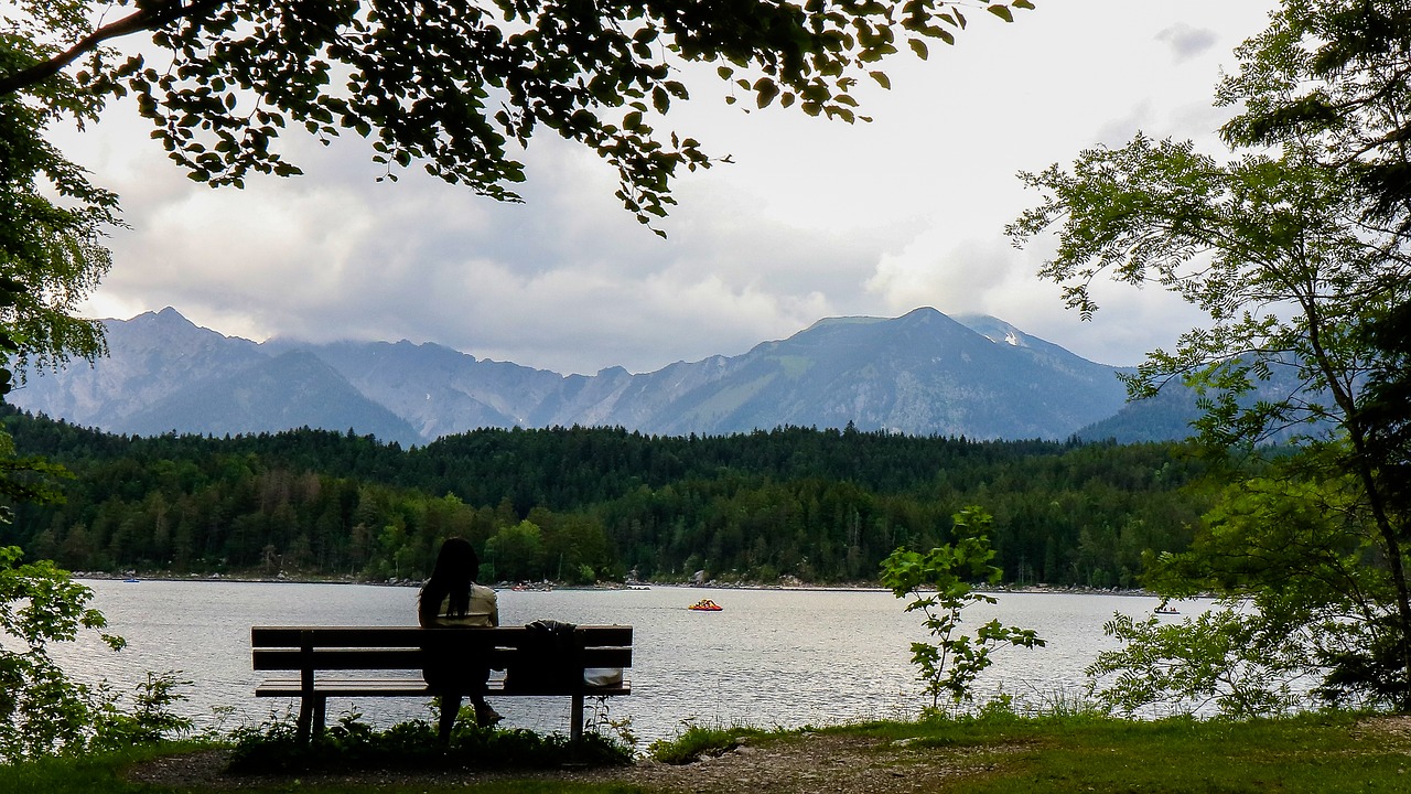 Eibsee,  Žmogus,  Kalnai,  Kraštovaizdis,  Pobūdį,  Rokas,  Dangus,  Panorama,  Medis,  Debesys