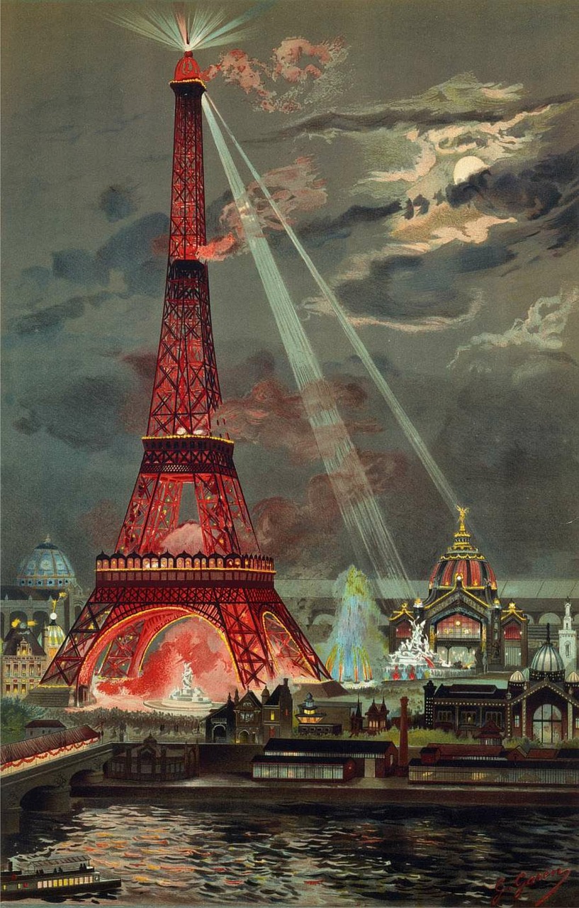 Eifelio Bokštas, Paris, France, Bokštas, Gatvė, Piešimas, Vintage, Šviesa, Senas, Architektūra
