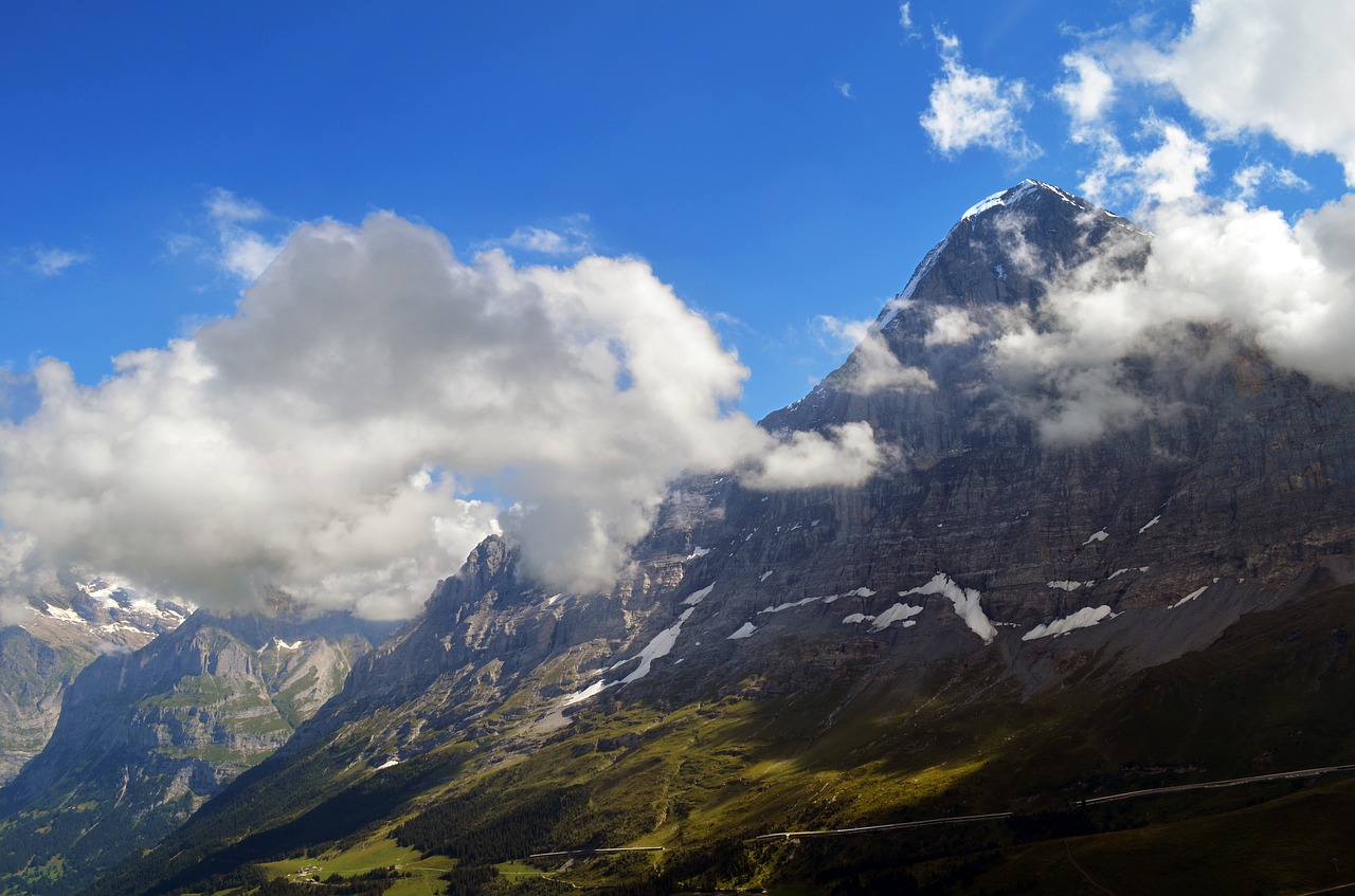 Eigero Šiaurinis Veidas, Panorama, Alpių, Šveicarija, Kalnai, Kraštovaizdis, Debesys, Žygis, Kalnų Pieva, Alm