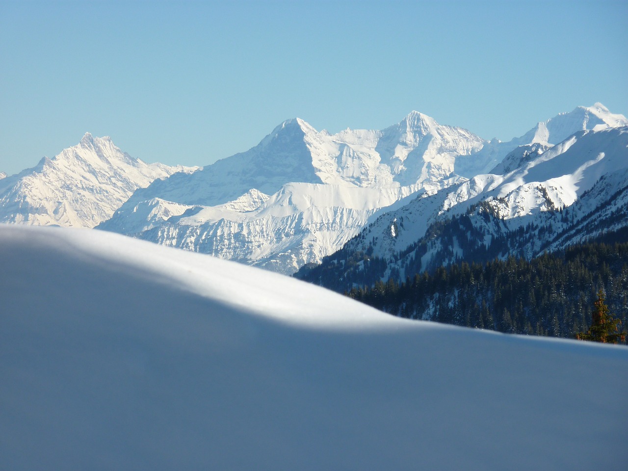 Eigero Šiaurinis Veidas, Vienuolis, Pirmoji, Šveicarija, Alpių, Sniegas, Žiema, Jungfrau Regionas, Kalnai, Saulė