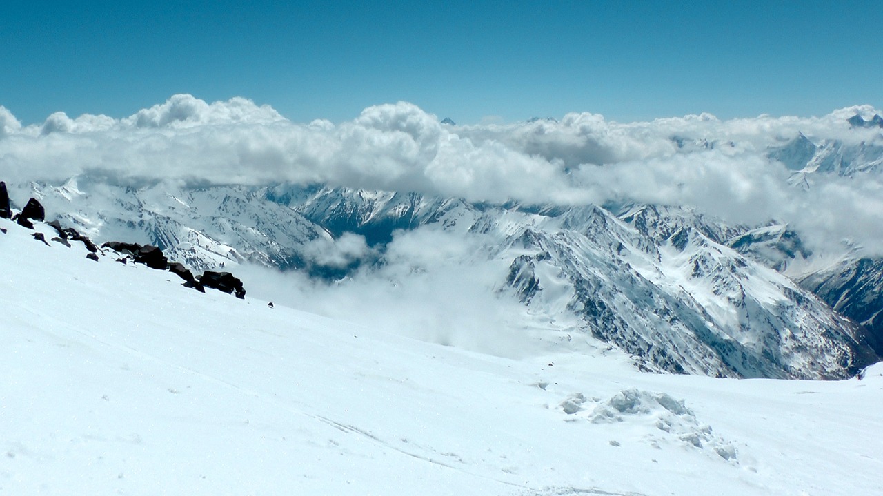 Elbrus, Kalnai, Kaukazas, Kabardino-Balkaria, Alpinizmas, Alpinizmas, Trasa, Sniegas, Saulė, Geras Oras