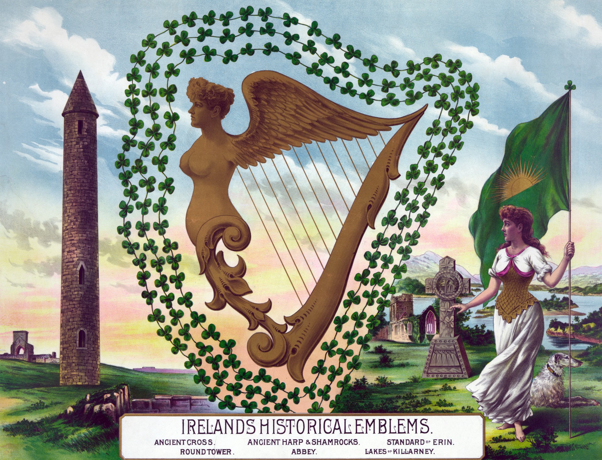 Airija,  Istorinis,  Emblema,  Emblemos,  Spausdinti,  Plakatas,  Vintage,  Senovės,  Kirsti,  Arfa