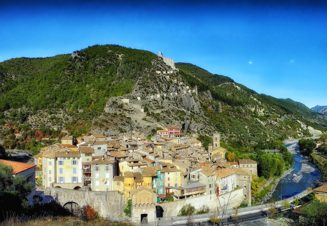 Entrevaux, France, Kraštovaizdis, Miestas, Pastatai, Architektūra, Kalnas, Lauke, Upė, Hdr