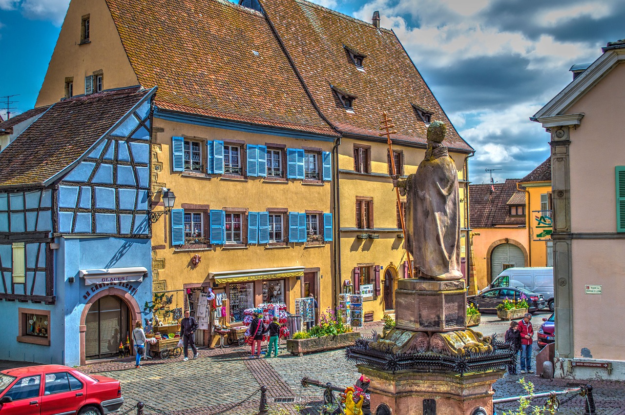 Eguisheim, Alsace, France, Senamiestis, Bažnyčia, Foto Filtras, Filtras, Hdr, Spalvinga, Perdėtas
