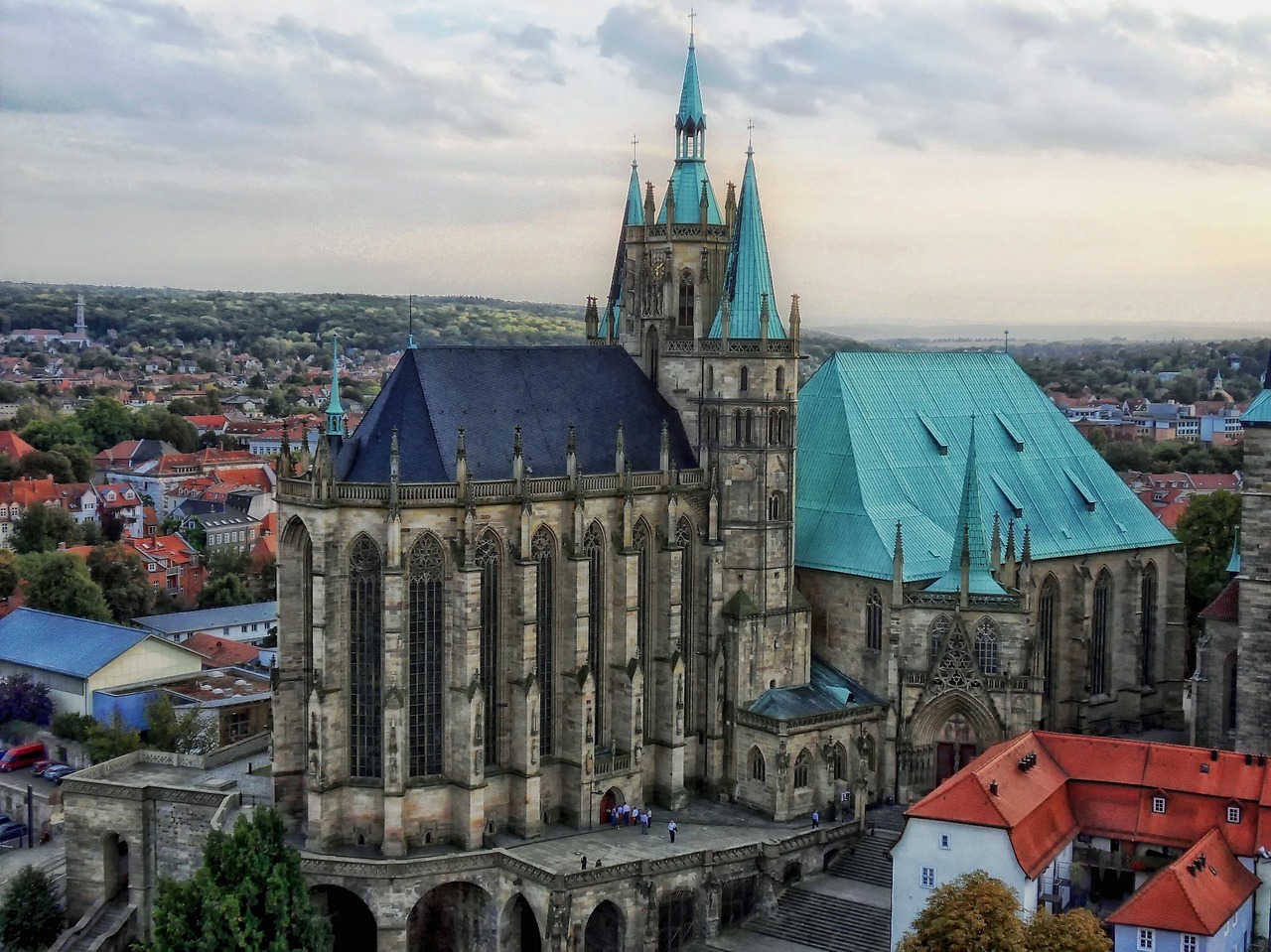 Erfurtas, Vokietija, Katedra, Bažnyčia, Miestas, Miestai, Miesto, Dangus, Debesys, Architektūra